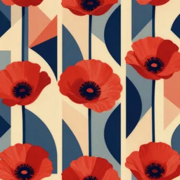 art deco poppy flower pattern by stanley artgerm, dramatic lighting, ilya kuvshinov, trending on artstation, flat colour, geometric curves, 3 colour, flat triangles