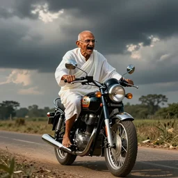 gandhi screaming on a motorcycle