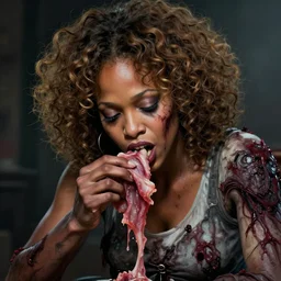 young whitney houston as a zombie eating flesh, 7 days to die zombie, fine art, award winning, intricate, elegant, sharp focus, cinematic lighting, highly detailed, digital painting, 8 k concept art, art by guweiz and z. w. gu, masterpiece, trending on artstation, 8 k