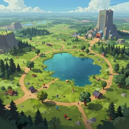 the farm of the plains lake,art by Boris Vallejo and Alan Lee,trending on artstation, disproportionate lighting isometric view,synthwave ,league of legends ,surrealism ,sharpness applied,afrofuturism ,