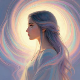 side profile cenetered painted portrait, maya ali, wizard, aion matte painting concept art, art nouveau, beautifully backlit, swirly vibrant color lines ripples, pastel colors, aesthetic octane render!, 8 k hd resolution, by ilya kuvshinov and cushart krentz and gilleard james