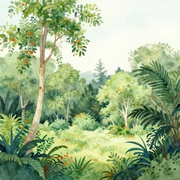 watercolor lanscape by anders zorn, jungle nature, fruit trees, very very very very beautiful art, dramatic light, water reflections, aquarelle paint splashes and drips, drops