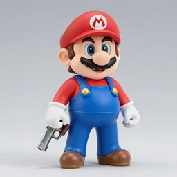 a nendoroid of mario with a glock 1 9, detailed product photo