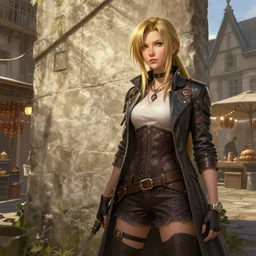 concept art of aerith gainsborough in wall market of don corneo, highly detailed, trending on artstation