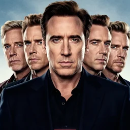 a movie poster for a marvel movie but every face is nicolas cage