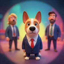 dog in a suit, character sheet, colorful, contrast, depth of field, 3 d scene, render, greg rutkowski, zabrocki, karlkka, jayison devadas, trending on artstation, 8 k, ultra wide angle, zenith view, pincushion lens effect