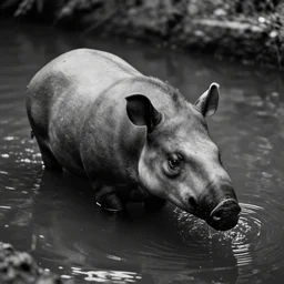 A humanoid tapir, half submerged in a canal. Dark Fantasy, Film Noir, Black and White. High Contrast, Mike Mignola, D&D, OSR