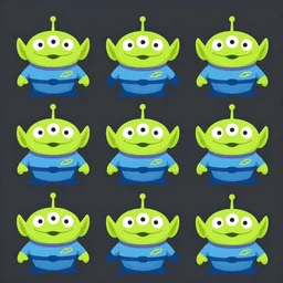 game asset sheet, 2 d sprite, little cute chibi aliens material study