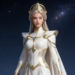 portrait of the powerful empress of the solar system in the style of charlie bowater and in the style of peter mohrbacher. glowing, ornate and intricate linework, sharp focus, depth of field, stunning, dynamic lighting, ultrafine and hyperdetailed.