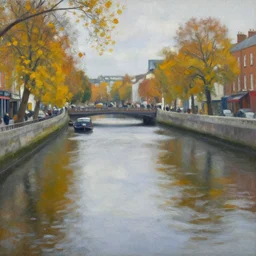 liffey river in dublin, autumn, painted by edward hopper