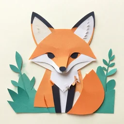 fox paper art, mixed media