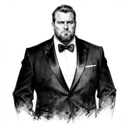 a burly man in a tuxedo, character portrait, ink drawing, black and white, concept art by tim bradstreet