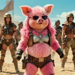 miss piggy dressed as furiosa in a climax scene of mad max fury road