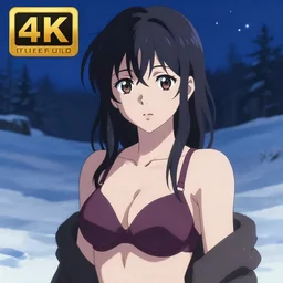 portrait of a beautiful girl with bra!, snow landscape background, ambient lighting, dynamic lighting, 4 k, hq, official media, anime key visual, makoto shinkai, ilya kuvshinov, lois van baarle, rossdraws, detailed, trending on artstation