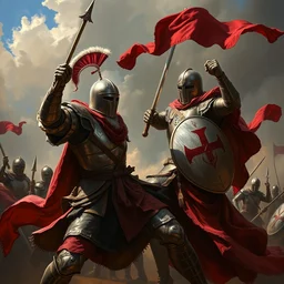 high - quality realist painting of an english crusader fighting a saracen, very detailed, trending on art station, digital art.
