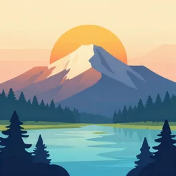sunrise mountain water vector illustration digital art trending on artstation