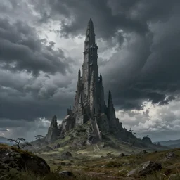 beautiful landscape with a huge mystical tower, asymmetric, stormy ,trending on artstation