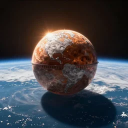 half-finished dyson sphere around the sun as seen from Earth's surface