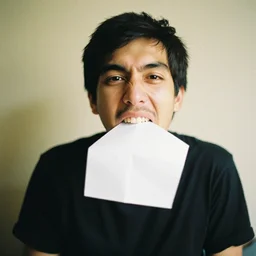 man eating!!!! paper in his mouth