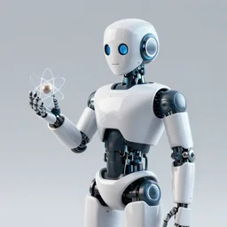 a robot with an atom in its hand,