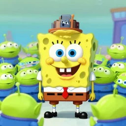 samuel jacksons face on spongebobs body battling a horde of clown faced aliens, digital art, landscape, fantasy art, octane render, unreal engine, high detail, very realistic, by greg rutkowski. by james gurney