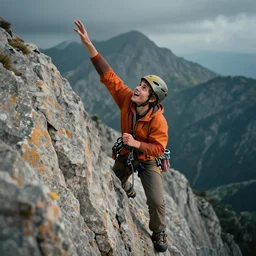 a young climber about to reach the top of a mountain, positive, energetic, enthusiasm, detailed, cinematic, dramatic lighting, by william zorach