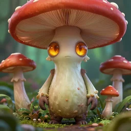 a humanoid figure mushroom monster with large amber eyes, highly detailed, digital art, sharp focus, trending on art station, plant, anime art style