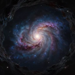 a nebula stuck in a dark cave, in the style of studio ghibli, dramatic, fantasy lighting