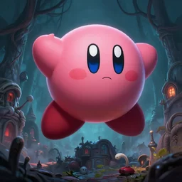 photorealistic kirby digital painting art, realistic texture and lights, twisted world, scary