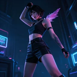 naro rinri female, dynamic posing, dramatic lighting, synthwave