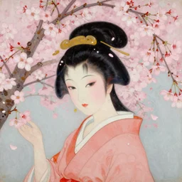 a beautiful deformed sakura painted by an unknown artist, unknown artstyle, 1900s