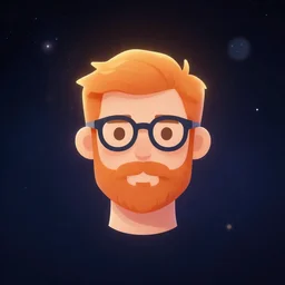 ginger man with short bearded and glasses, face icon, stylized, minimalist, portrait, by loftis cory, behance, hd, by jesper ejsing, by rhads, makoto shinkai and lois van baarle, by ilya kuvshinov, global illumination, rimlight, bokeh, octane render, dark sky in background, galaxy