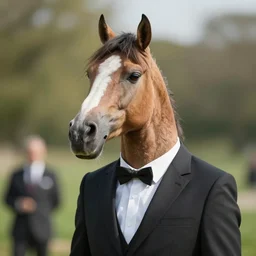 an antropomorphic horse wearing a suit