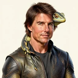 portrait of tom cruise with lizard skin, scales, reptile look, by ralph horsley, rossdraws, ilvya kuvshinov, elegant, intricate, highly detailed illustration, pixar, maya, engine, artstation