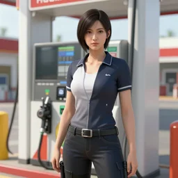 a chinese woman at a gas station, source engine, half life 2, portal 2, gmod, portrait, fashion photography, by david bailey, mario testino, davide sorrenti