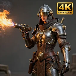 steampunk warrior with a flamethrower, highly detailed, 4 k, hdr, smooth, sharp focus, high resolution, award - winning photo, anne stokes, photorealistic