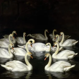 lots of swans hiding a body. by william bouguereau, andrew wyeth and nicola samori. dark atmosphere. dark space