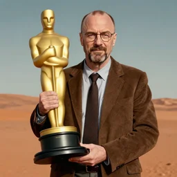 a photo of saul goodman holding an oscar on mars