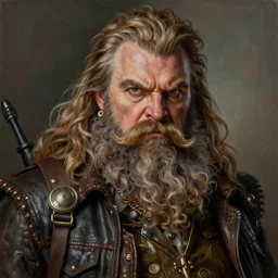 portrait painting of a scowling dieselpunk robbie coltrane as rubeus hagrid with big beard, sharp focus, award - winning, trending on artstation, masterpiece, highly detailed, intricate. art by josan gonzales and moebius and deathburger