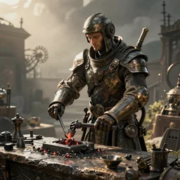 detailed ultrarealistic photo of postapocalyptic steampunk medieval smith