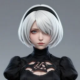 white hair girl, black dress, portrait, perfect composition, symmetrical face, nier automata, square enix, wlop, sakimichan, blender, zbrush