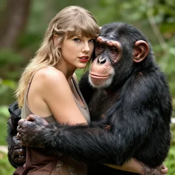Taylor Swift hugging a chimpanzee, trending on artstation