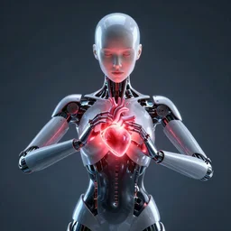 cyborg girl showing her glowing heart