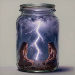 an intense lightning storm trapped inside a jar. beautiful detailed dramatic painting by artgerm and magali villanueve and james jean