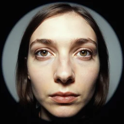 woman face staring, portrait, flash photograph, fisheye, by Zdzislaw Beksinski