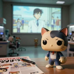 fuji 5 0 r, 3 5 mm, seinen manga ; dodeska den film still of busy medical bay interior with window view of ; in the background projection of beautiful ran film stil of funko pop cat statue in style of 1 9 9 0 frontier in closeup porcelain photography magazine architectural studio edition, highly detailed, cinematic lighting, 8 k