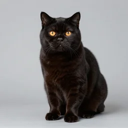 studio photo of a black british shorthair cat