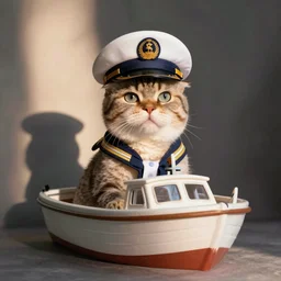 a cat dressed as a boat captain