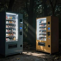 liminal space, multiple vending machine, eerie, claustrophobic