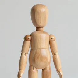 realistic photo of a human model doll made of wood and covered with brass dots, with patches of white hairs, center straight composition, front view 2 0 0 0, life magazine photo, museum archival photo